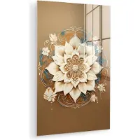 MuchoWow Glasschilderij 120x180 cm - Schilderij acrylglas - Mandala - Bloemen - Wit - Bruin - Foto op glas - Muurdecoratie woonkamer - Wanddecoratie slaapkamer - Schilderijen