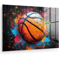 MuchoWow Glasschilderij 180x120 cm - Schilderij acrylglas - Graffiti - Basketbal - Verf - Sport - Street art - Foto op glas - Muurdecoratie woonkamer - Wanddecoratie slaapkamer - Schilderijen