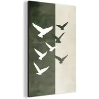 MuchoWow Aluminium schilderij 120x180 cm - Wanddecoratie metaal - Japandi - Vogel - Groen - Metalen muurdecoratie woonkamer - Decoratie industrieel - Foto op dibond - Industriële accessoires slaapkamer