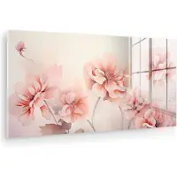 MuchoWow Glasschilderij 40x20 cm - Schilderij acrylglas - Bloemen - Roze - Kunst - Abstract - Aquarel - Foto op glas - Muurdecoratie woonkamer - Wanddecoratie slaapkamer - Schilderijen