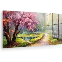 MuchoWow Glasschilderij 160x80 cm - Schilderij acrylglas - Watercolor - Natuur - Bomen - Kunst - Bloemen - Foto op glas - Muurdecoratie woonkamer - Wanddecoratie slaapkamer - Schilderijen