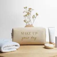 Bagbase Toiletzak met naam - MAKE UP your day - Oyster - Cadeau - Toilettas