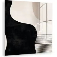 MuchoWow Glasschilderij 90x90 cm - Schilderij acrylglas - Abstract - Japandi - Beige - Modern - Foto op glas - Muurdecoratie woonkamer - Wanddecoratie slaapkamer - Schilderijen