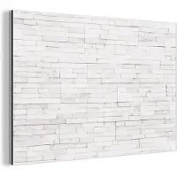 MuchoWow Aluminium schilderij 90x60 cm - Wanddecoratie metaal - Steen - Bakstenen - Wit - Textuur - Metalen muurdecoratie woonkamer - Decoratie industrieel - Foto op dibond - Industriële accessoires slaapkamer