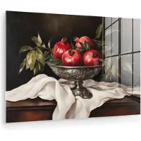 MuchoWow Glasschilderij 150x100 cm - Schilderij acrylglas - Granaatappels - Klassiek - Vintage - Foto op glas - Muurdecoratie woonkamer - Wanddecoratie slaapkamer - Schilderijen