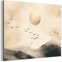 MuchoWow Aluminium schilderij 80x60 cm - Wanddecoratie metaal - Landschap - Japandi - vogel - Metalen muurdecoratie woonkamer - Decoratie industrieel - Foto op dibond - Industriële accessoires slaapkamer