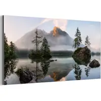 MuchoWow Aluminium schilderij 80x40 cm - Wanddecoratie metaal - Water - Landschap - Berg - Bomen - Metalen muurdecoratie woonkamer - Decoratie industrieel - Foto op dibond - Industriële accessoires slaapkamer