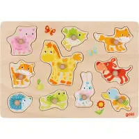 Goki Steekpuzzel - Babydieren - 10 Delen - 30X21X2,4Cm - Hout - 1 Jaar
