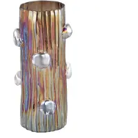 Ptmd Parke Brown Solid Glass Vase With Dots Round L (Bruin, 18x37x17.5cm)