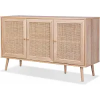 Sweeek Dressoir met 3 deuren houtdecor en rotan 120cm Naturel