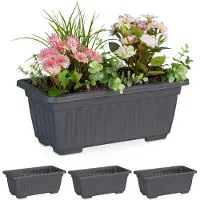Relaxdays Balkonbak set van 4 - plantenbak - rechthoekig - kunststof - antraciet - antraciet