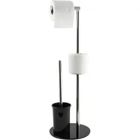 MSV WC Borstel met Rolhouder - Vrijstaand - Toilet Borstel met Rolhouder - Metaal met Glas - Zwart
