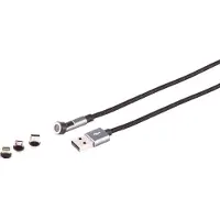 S-Impuls USB-A Magnetkabel, 3in1, 540°, 7-Pin, schwarz, 1,0m