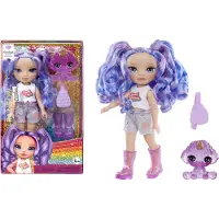 Rainbow High Littles - Amethyst Willow, Paarse 5.5" Beweegbare Kleine Pop met Handtas, Magische Hond, Meisjes Speelgoed