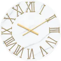 Atmosphera Wandklok/muur klok Roma Marble - Vintage Metal - Dia 56 cm - metaal - wit/goud - Luxe klokken