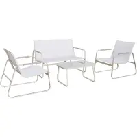 Sweeek Beige tuinset NOTO van staal, 4 plaatsen, een bank, een tafel, twee textilene fauteuils