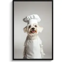 PosterMonkey Poster in lijst - Fotolijst 80x120 cm - Posters - Hond - Wit - Kok - Posterlijst zwart - Decoratie - Wanddecoratie woonkamer - Muurdecoratie slaapkamer