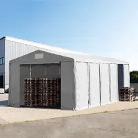 TOOLPORT Opslagtent 8x24m met ritssluitingen - 4,0m zijwandhoogte, PVC 850, met grondframe, grijs, zonder statica (zekerheidspluspakket)