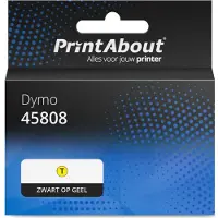 PrintAbout Huismerk Dymo 45808 (S0720880) Tape Zwart op geel (19 mm)