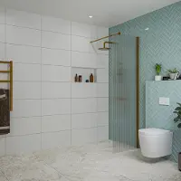 FortiFura Galeria inloopdouche - 60x200cm - ribbelglas - wandarm - Geborsteld koper PVD (Koper) SW797950/SW876702