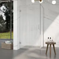 FortiFura Galeria Douchecabine - 90x90x200cm - scharnieren - deurgreep - stabilisatiestang - helder geribbeld - veiligheidsglas - PVD - geborsteld RVS SW1208821/SW1122566/SW797908/SW797951