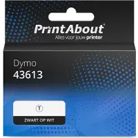 PrintAbout Huismerk Dymo 43613 (S0720780) Tape Zwart op wit (6 mm)