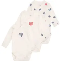 Petit Bateau Setje met 3 katoenen rompertjes met lange mouw en gestreepte hartjes voor baby's