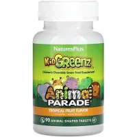 Natures Plus , Dier Parade, Kid Greenz, Kinderen's Chewebaar Groen Voedingsaanvulling, Tropische Fruit, 90 Dier-Shaped Tablets