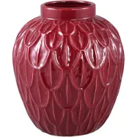 Ptmd Kobee Red Ceramic Glazed Jar Pot Leave Pattern L (Rood, 30.5x35x30.5cm)
