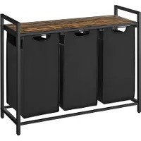 O'daddy Wasmand met 3 Vakken – Houten Bovenblad & Metalen Frame – 114L – 92,5 x 33 x 71 cm – Zwart & Rustiek Bruin