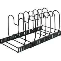 SmartaSaker Uitschuifbare borden- en pannenhouder mat zwart staal - 6 vakken - Verstelbaar - Uittrekbaar - Keukenorganizer - Keukenrek voor pannen en borden