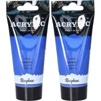 Rayher Hobby Materialen Rayher hobby Acrylverf op waterbasis - Set van 2x stuks - kobalt blauw - 75 ml - Schilderen/knutselen - Voor kinderen en volwassenen