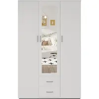 Interiax Kledingkast 'Lena' – 3 Deuren, 2 Lades, 1 Hanger, Spiegel & 4 Legplank | Wit | 185x120x52cm