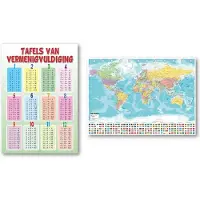 POsterpoint Wereldkaart en Tafels van vermenigvuldiging poster - Set van twee posters - Educatief - Formaat 50 x 70 cm