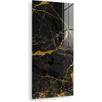 MuchoWow Glasschilderij 40x80 cm - Schilderij acrylglas - Marmer - Goud - Zwart - Marmerlook - Luxe - Glitter - Foto op glas - Muurdecoratie woonkamer - Wanddecoratie slaapkamer - Schilderijen