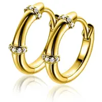 Zinzi 15mm gold plated zilveren oorringen met bamboo uitstraling, bezet met witte zirkonia's en luxe klapsluiting ZIO2687Y