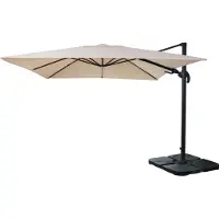 Mendler Zweefparasol -A96, 3x3m (Ø4,24m) draaibaar, polyester aluminium/staal 23kg ~ crème met standaard