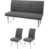 Mendler Set van 2 eetkamerstoelen + bank -G55, bank keukenstoel stoel, stof/textiel roestvrij staal ~ grijsbruin bank 160 cm