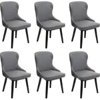 MCW Set van 6 eetkamerstoel -M60, gestoffeerde stoel keukenstoel fauteuil stoel, stof/textiel massief hout ~ donkergrijs-lichtgrijs