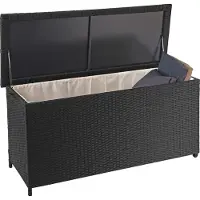 Mendler Polyrotan kussenbox -D88, tuinkist kussenbox kist ~ Premium zwart, 63x135x52cm 320l