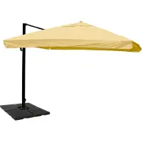 Mendler Zweefparasol -A96, 3,5x3,5m (Ø4,95m) polyester/aluminium 25kg ~ Flap, crème met standaard, draaibaar