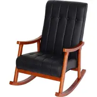 Mendler Schommelstoel -K10, schommelstoel, relaxstoel MVG ~ zwart kunstleer, frame in walnootlook