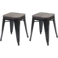 MCW Set van 2 krukken -A73 incl. houten zitting, metalen kruk, stapelbaar ~ zwart