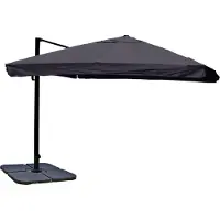 Mendler Zweefparasol -A96, 3x3m (Ø4,24m) polyester aluminium/staal 23kg ~ Flap, antraciet met standaard, draaibaar