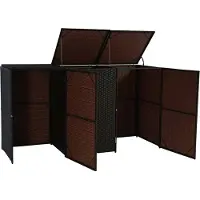 Mendler 3-vaks prullenbak deksel -E25, prullenbak deksel prullenbak, poly rotan 3x120l ~ bruin