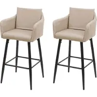 MCW Set van 2 barkrukken -H93, barkruk tegenkruk, metalen voetensteun ~ kunstleer taupe-beige