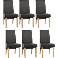 Mendler Set van 6 eetkamerstoelen Keukenstoel Stoel M37 ~ kunstleer mat, zwart, lichtgekleurde poten