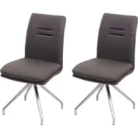 Mendler Set van 2 eetkamerstoelen -H70, keukenstoel fauteuil stoel, stof/textiel geborsteld roestvrij staal ~ grijsbruin