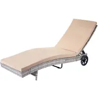 Mendler Ligstoel -D80, tuinligstoel Relax ligstoel, poly rotan ~ grijs, beige kussens