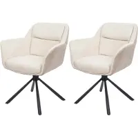 Mendler Set van 2 eetkamerstoelen -K33, keukenstoel Stoel, draaibare autostand, stof MVG ~ kunstleer, crème
